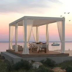 MeetLeisure 12′ x 16′ Outdoor Louvered Pergola with Adjustable Roof White Frame