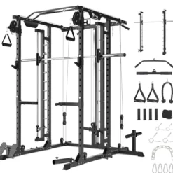 MERXENG Power Cage Multi-Functional Rack with LAT Pulldown Black