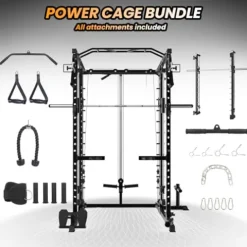 MERXENG Power Cage Multi-Functional Rack with LAT Pulldown Black