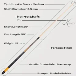Meucci Pool Cue – SW Bar Box 1, Smoke Stained Forearm, Curly Maple Points, High Impact Cue Tips, Irish Linen Wrap – 19 Oz Professional Billiard Stick