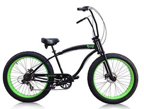 MICARGI 26” Beach Cruiser Bicycles Fat Tire Bikes 18.5-Inch Medium High-Tensile Steel Frame, Variable 7 Speed Green BK/NGRN