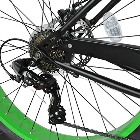 MICARGI 26” Beach Cruiser Bicycles Fat Tire Bikes 18.5-Inch Medium High-Tensile Steel Frame, Variable 7 Speed Green BK/NGRN