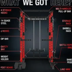 Mikolo Power Cage with LAT PullDown, Cable Crossover & Pulley System Red