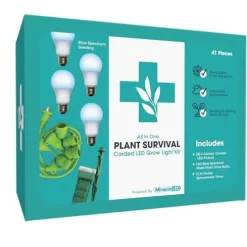 Miracle LED Plant Survival Indoor Grow Light Kit – 4 Multi-Plant Blue Spectrum Bulbs & 4-Socket Fixture with Timer Blue Spectrum