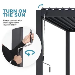 MIRADOR 111DA Louvered Pergola 10Ft x 20Ft Adjustable Roof Charcoal