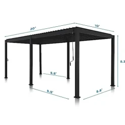MIRADOR 111DA Louvered Pergola 10Ft x 20Ft Adjustable Roof Charcoal