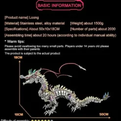 ModelForgeX DIY Mechanical Dragon Model Kit 3D 50cm Metal Punk 2030+ PCS Multicolor