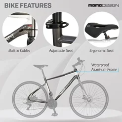 MOMODESIGN Hybrid Bike Shimano 21 Speeds with Disc Brake, 700C Anti-Puncture Wheels Gray