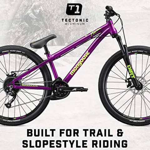 Mongoose Fireball Dirt Jump Mountain Bike 26-Inch Mechanical Disc Brakes Purple