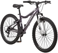Mongoose Flatrock Womens Hardtail Mountain Bike 26-Inch Wheels 21 Speed Twist Shifters 16-Inch Lightweight Aluminum Frame Purple