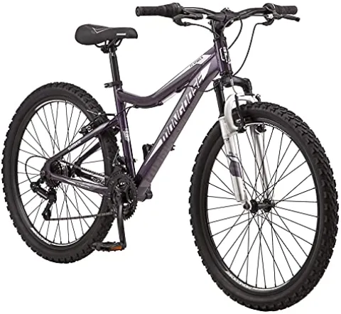 Mongoose Flatrock Womens Hardtail Mountain Bike 26-Inch Wheels 21 Speed Twist Shifters 16-Inch Lightweight Aluminum Frame Purple