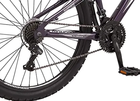 Mongoose Flatrock Womens Hardtail Mountain Bike 26-Inch Wheels 21 Speed Twist Shifters 16-Inch Lightweight Aluminum Frame Purple