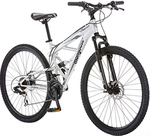 Mongoose Impasse Full Suspension Mountain Bike 18-Inch Aluminum Frame 29-Inch Wheels Silver
