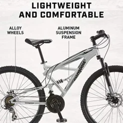 Mongoose Impasse Full Suspension Mountain Bike 18-Inch Aluminum Frame 29-Inch Wheels Silver