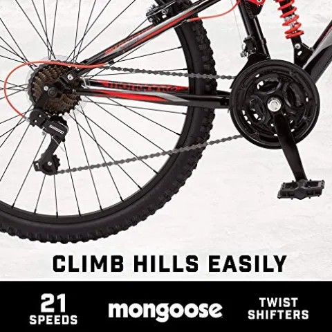 Mongoose Status 2.2 Mountain Bike 26-Inch Wheels 21-Speed Shifters Aluminum Frame Front Suspension Black/Red