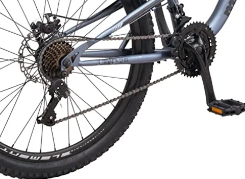 Mongoose Status Mountain Bike 26-Inch Wheels 21 Speed Trigger Shifters Aluminum Frame Dual Suspension Front and Rear Disc Brakes Slate Blue