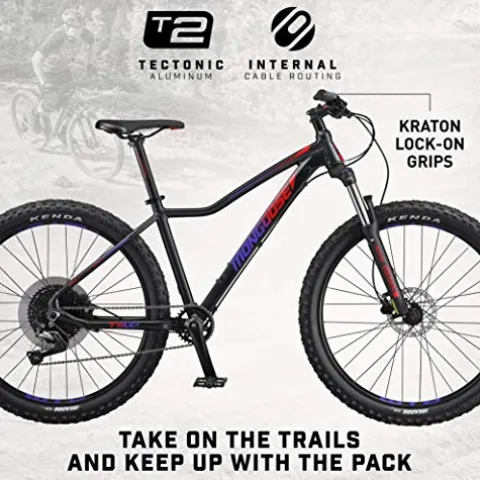 Mongoose Tyax Comp Adult Mountain Bike 27.5-Inch Wheels Tectonic T2 Aluminum Frame Hydraulic Disc Brakes Womens Medium Frame Black