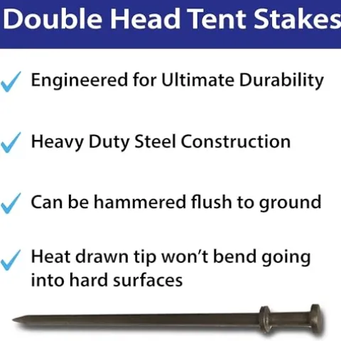Moose Supply Double Head Heavy Duty Steel Tent Stakes 40 Inch 50-Pack