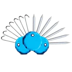 Moose Supply Inflatable Bounce House Anchoring Trio – 5 Gallon Waterbags & Steel Hook Stakes Blue, Steel