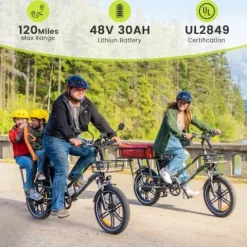 Mukkpet Dual Battery 1500W Electric Bike for Adults, 48V 30AH Removable Battery, 120 Miles, 28MPH, 20×3″ Fat Tires, Hydraulic Suspension, Large Basket, Grey