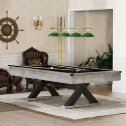 MWrouqfur 84” Billiard Table Rustic Grey Black Cloth