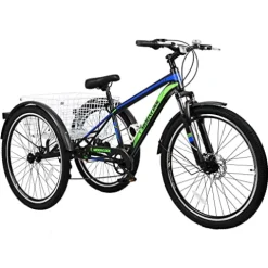 NAIZEA Adult Mountain Tricycle 7 Speed Three Wheel Cruiser Bike 24/26/27.5 Inch Trikes with Shopping Basket Black Blue Green