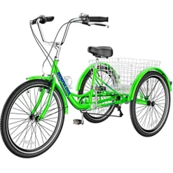 NAIZEA Adult Tricycle 7 Speed Three Wheel Cruiser Bike 20/24/26 inch with Large Basket Apple Green