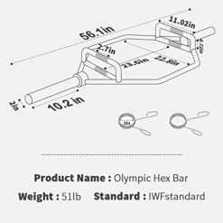 Napfox Olympic Hex Bar Deadlift with Knurled Handles, 210lb