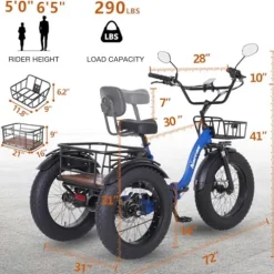 NARRAK Electric Tricycle 750W 48V Ebike Folding Fat Tire Step-through Blue