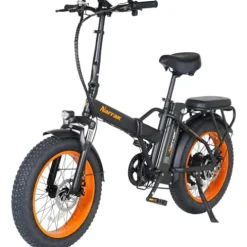 Narrak Fat Tire Folding Electric Bike 48V 624Wh Lithium Removable Battery Peak 1100W Brushless Motor Max Speed 28Mph M5 Large LCD Display Suspension Step-Over Frame for Adults Black/Orange