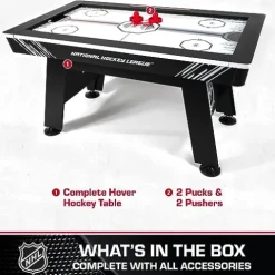 NHL 60″ Air Hockey Table with Electronic Overhead Scoreboard Black/White