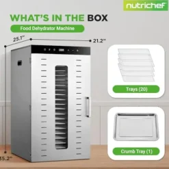NutriChef 20 Layer Commercial Food Dehydrator Machine Silver