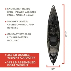 Old Town Sportsman BigWater ePDL+ 132 Power Assist Pedal Fishing Kayak Marsh Camo