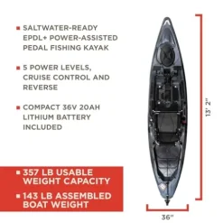 Old Town Sportsman BigWater ePDL+ 132 Power Assist Pedal Fishing Kayak Steel Camo