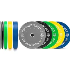 OneFitWonder Bumper Plate Set – Virgin Rubber w/ Steel Insert – Low Odor + Dead Bounce – Crossfit, Olympic Weightlifting, & Strength Training – 260 lbs
