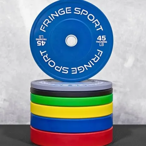 OneFitWonder Bumper Plate Set – Virgin Rubber w/ Steel Insert – Low Odor + Dead Bounce – Crossfit, Olympic Weightlifting, & Strength Training – 260 lbs