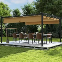oneinmil 12′ x 14′ Hardtop Pergola with Adjustable Roof Beige3