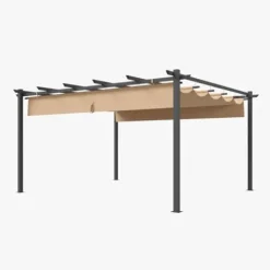 oneinmil 12′ x 14′ Hardtop Pergola with Adjustable Roof Beige3
