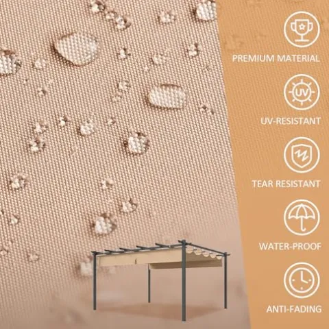 oneinmil 12′ x 14′ Hardtop Pergola with Adjustable Roof Beige3