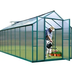 ONLYCTR 8’x16′ Green Polycarbonate Walk-In Greenhouse with Roof Vent