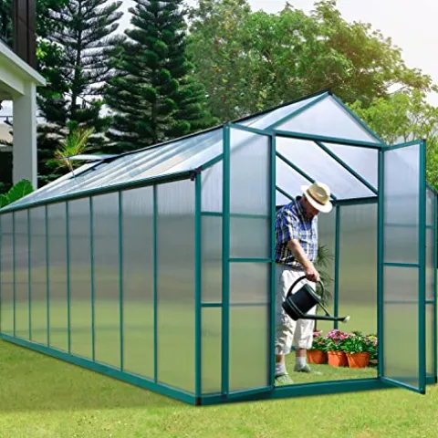 ONLYCTR 8’x16′ Green Polycarbonate Walk-In Greenhouse with Roof Vent