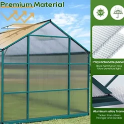 ONLYCTR 8’x16′ Green Polycarbonate Walk-In Greenhouse with Roof Vent