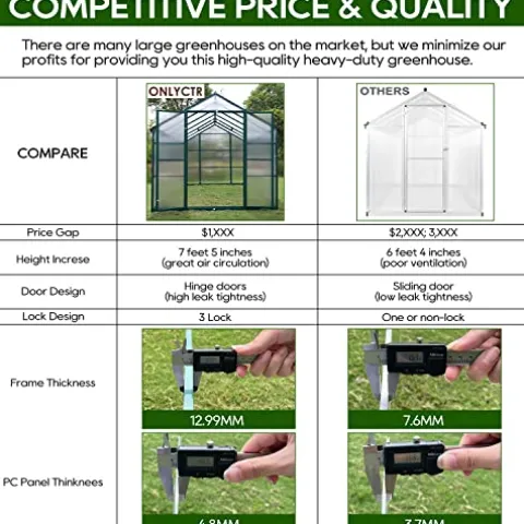 ONLYCTR 8’x16′ Green Polycarbonate Walk-In Greenhouse with Roof Vent