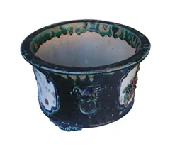 Orientliving Chinese Ceramic Dimensional Flower Butterfly Round Planter Green