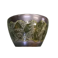 Orientliving Chinese Dark Gray Black Ceramic Motif Pattern Accent Pot Planter Black