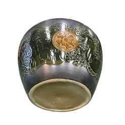 Orientliving Chinese Dark Gray Black Ceramic Motif Pattern Accent Pot Planter Black