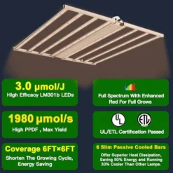 OSTEK 660W Full Spectrum LED Grow Light for Indoor Plants, Dimmable, Waterproof