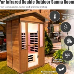 OUTEXER Far Infrared Sauna Room Red Cedar and Canadian Hemlock Wood 1800W Spa Two Person Outdoors