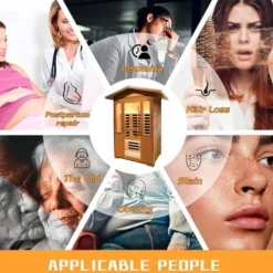 OUTEXER Far Infrared Sauna Room Red Cedar and Canadian Hemlock Wood 1800W Spa Two Person Outdoors