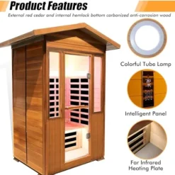 OUTEXER Far Infrared Sauna Room Red Cedar and Canadian Hemlock Wood 1800W Spa Two Person Outdoors